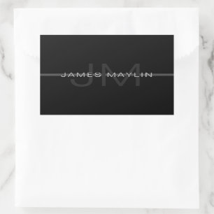 Sticker Rectangulaire Monogramme gris foncé, nom et bande géométrique