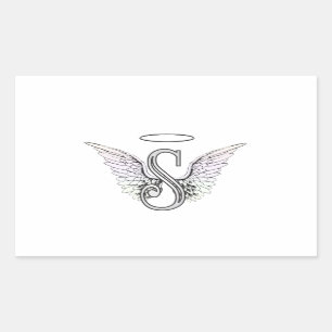 Sticker Rectangulaire Monogramme initial de la lettre S avec des ailes