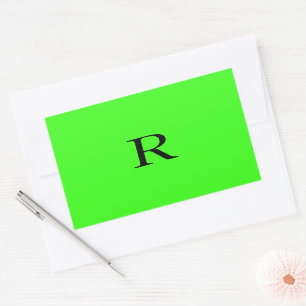Sticker Rectangulaire Monogramme Initial Néon Vert Couleur solide unique