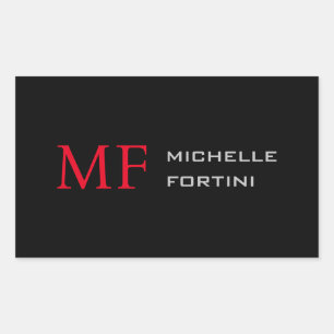 Sticker Rectangulaire Monogramme minimaliste moderne initial Noir clair