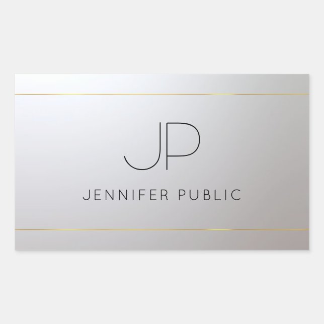 Sticker Rectangulaire Monogramme Modèle d'argent glamour personnalisé (Devant)