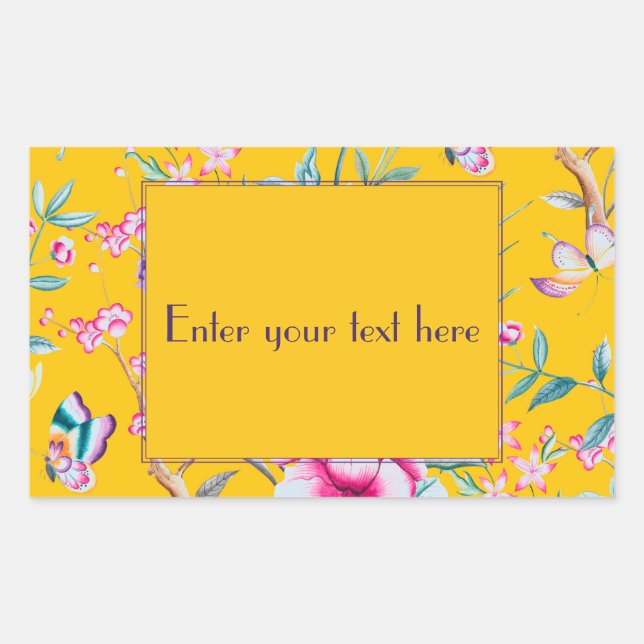 Sticker Rectangulaire Monogramme personnalisé Design floral jaune (Devant)