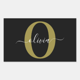 Sticker Rectangulaire Monogramme personnalisé Nom du script Black White 