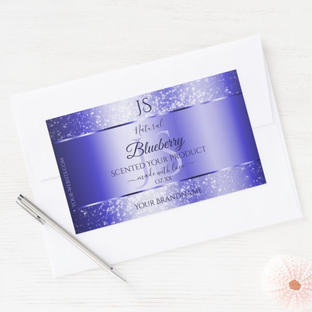 Sticker Rectangulaire Monogramme Royal Blue Soft Parties scintillant pro (Enveloppe)