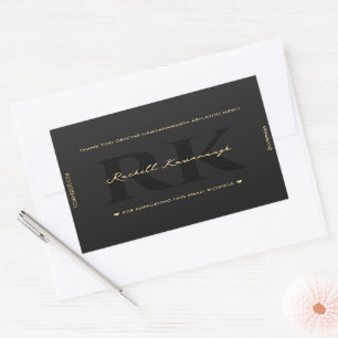 Sticker Rectangulaire Monogramme simple moderne Elégant Black Gold