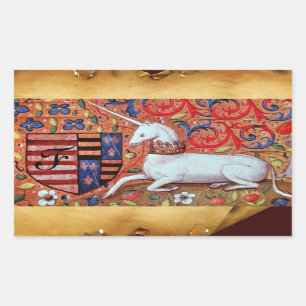 STICKER RECTANGULAIRE MONOGRAMME UNICORN ANCIEN PARCHEMENT BROWN
