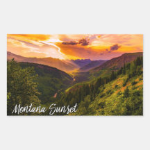 Montana Sunset Mountain Valley River and Trees
