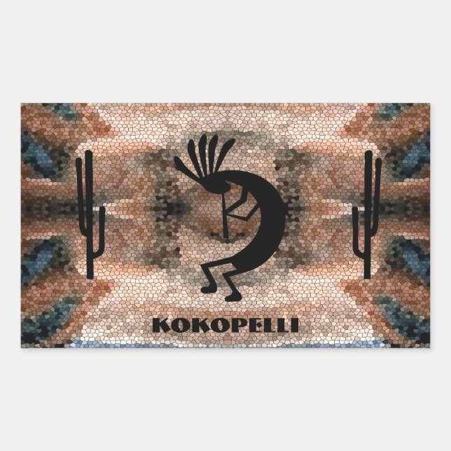 Sticker Rectangulaire Mosaïque du désert sud-ouest de Kokopelli (Devant)