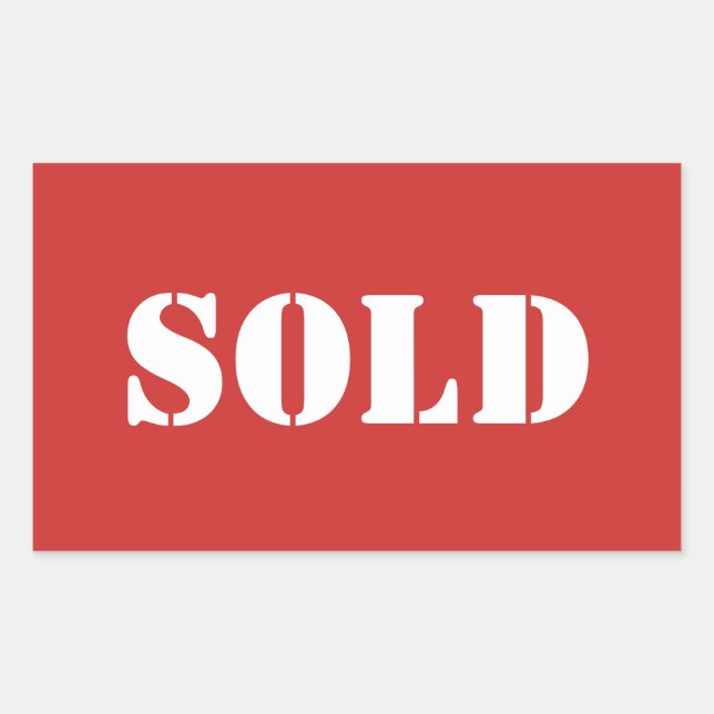 Sticker Rectangulaire Mot de typographie Rouge VENDU (Devant)