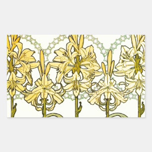 Sticker Rectangulaire Motif de lys Art nouveau d'Alphonse Mucha