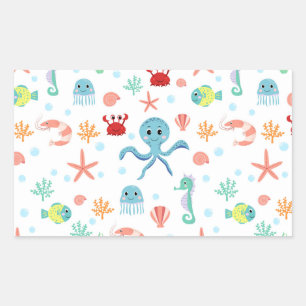 Sticker Rectangulaire Motif du monde marin