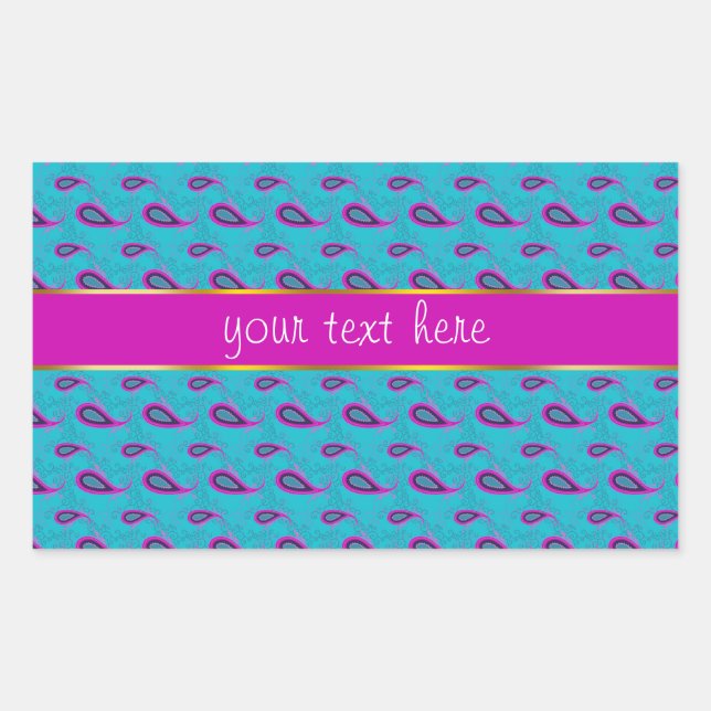 Sticker Rectangulaire Motif Peacock et Magenta Paisley (Devant)