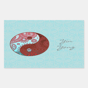 Sticker Rectangulaire Motif Yin Yang Rouge et Bleu