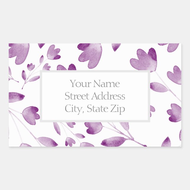 Sticker Rectangulaire Motifs de tiges de fleurs d'aquarelle violet Étiqu (Devant)