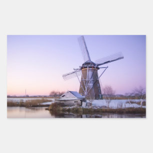 Sticker Rectangulaire Moulin à vent au lever de soleil dans