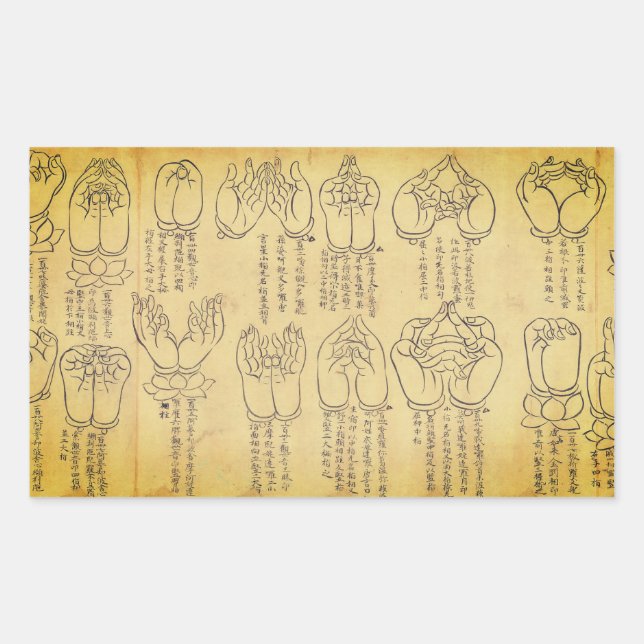Sticker Rectangulaire Mudras (parchemin japonais du XIIe siècle) (Devant)