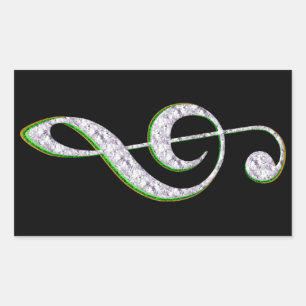 Sticker Rectangulaire MUSIQUE Émeraude et diamant Clé Treble