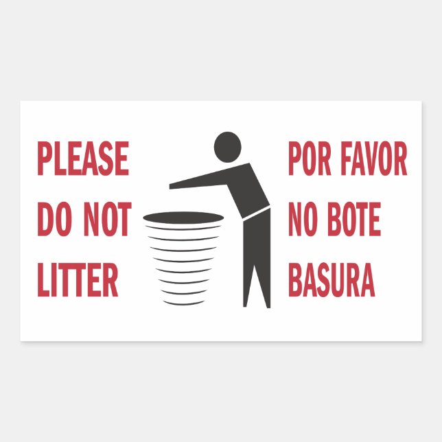 Sticker Rectangulaire Ne salissez pas l'anglais-espagnol de signe (Devant)