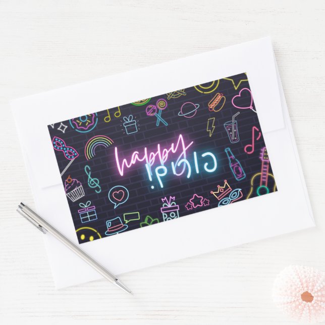 Sticker Rectangulaire Neon Purim (Enveloppe)
