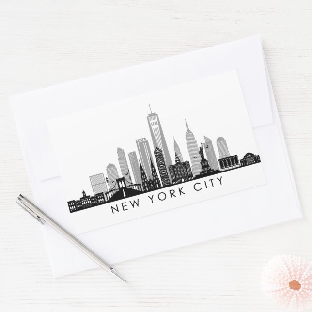 Sticker Rectangulaire NEW YORK Manhattan USA City Skyline (Enveloppe)