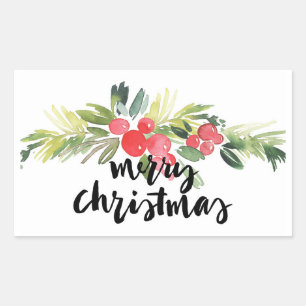 Sticker Rectangulaire Noël   Aquarelle - Joyeux Noël Holly