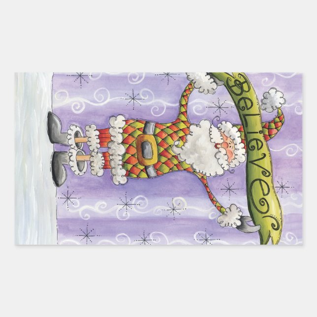 Sticker Rectangulaire Noël Caricature mignonne, je crois en Père Noël (Devant)