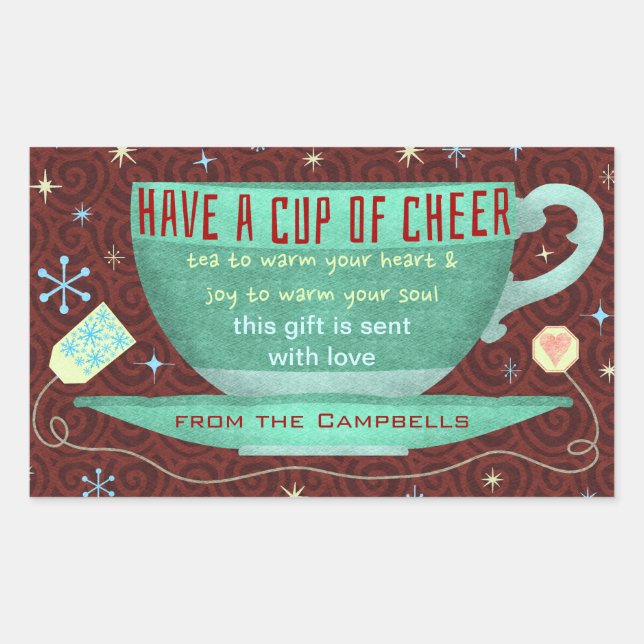 Sticker Rectangulaire Noël Cheer mignon Teacup Fête sur mesure (Devant)