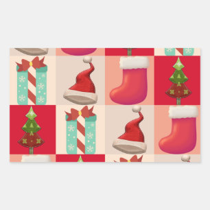 STICKER RECTANGULAIRE NOËL COLORÉ PRÉSENTE PÈRE NOËL CANDY TREE
