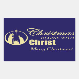 Sticker Rectangulaire Noël commence avec le Christ