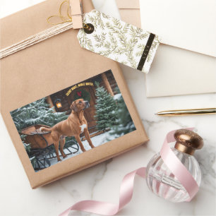 Sticker Rectangulaire Noël Festif Rhodesian Ridgeback
