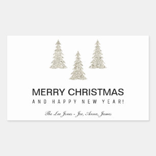 Sticker Rectangulaire Noël Parties scintillant argent