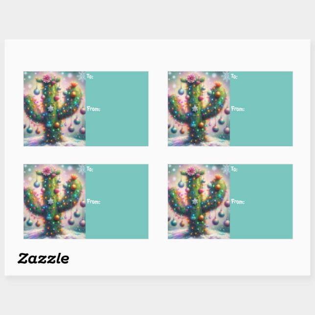 Sticker Rectangulaire Noël Saguaro Cactus Whimsical Snowflakes (Feuille)