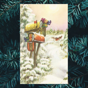Sticker Rectangulaire Noël Vintage, boîtes aux lettres dans le paysage h