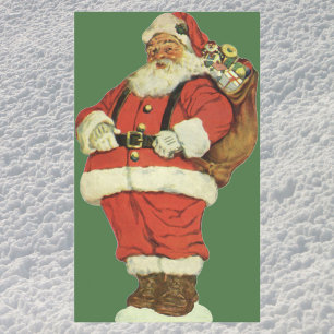 Sticker Rectangulaire Noël vintage, Père Noël victorien avec jouets