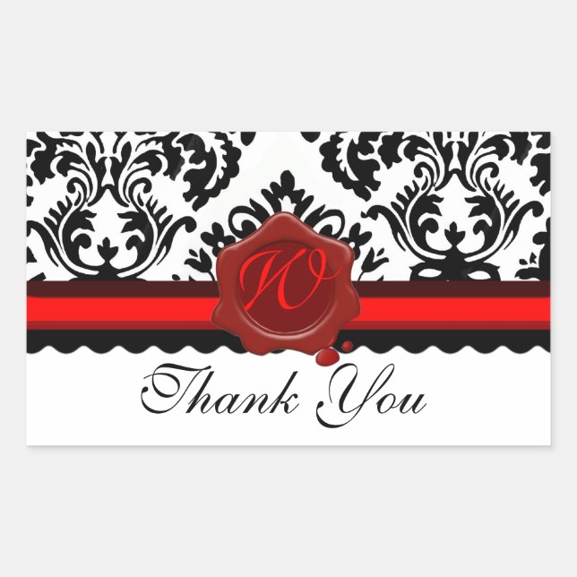 STICKER RECTANGULAIRE NOIR BLANC DOMMASQUE SCEAU DE CIRE ROUGE MONOGRAMM (Devant)