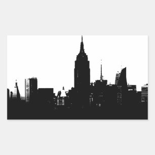Sticker Rectangulaire Noir blanc New York Silhouette
