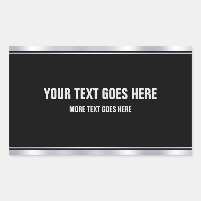Sticker Rectangulaire Noir Et Argent Ajouter Votre Nom Modèle Texte (Devant)