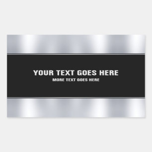 Sticker Rectangulaire Noir Et Argent Ajouter Votre Nom Modèle Texte