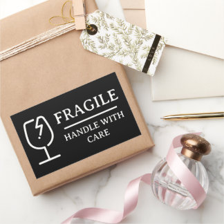 Sticker Rectangulaire Noir Poignée Professionnelle Fragile Avec Soin