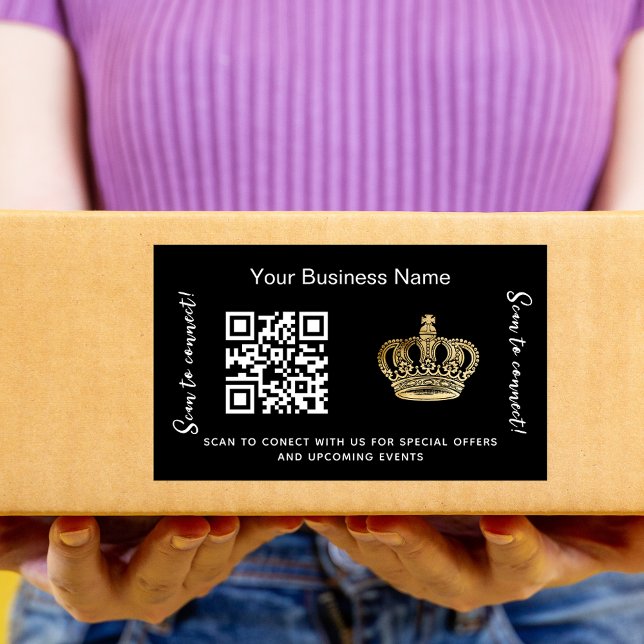 Sticker Rectangulaire Nom commercial noir or couronne code qr (Créateur téléchargé)