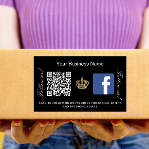 Sticker Rectangulaire Nom d'entreprise noir couronne or code qr Facebook