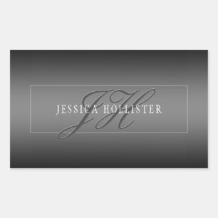 Sticker Rectangulaire Nom élégant et Initiales monogrammes Noir et gri