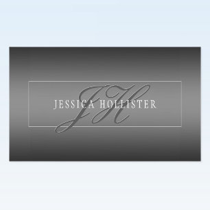 Sticker Rectangulaire Nom élégant et Initiales monogrammes   Noir et gri