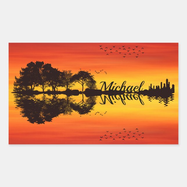 Sticker Rectangulaire Nom guitariste orange moderne Aquarelle (Devant)