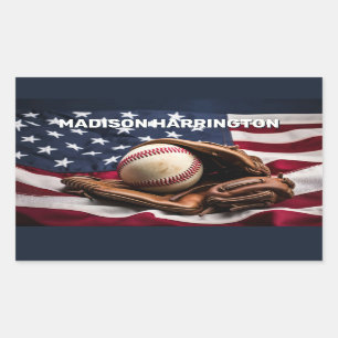Sticker Rectangulaire Nom personnalisé American Baseball
