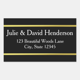 Sticker Rectangulaire Nom personnalisé Faux Gold Bordure Adresse