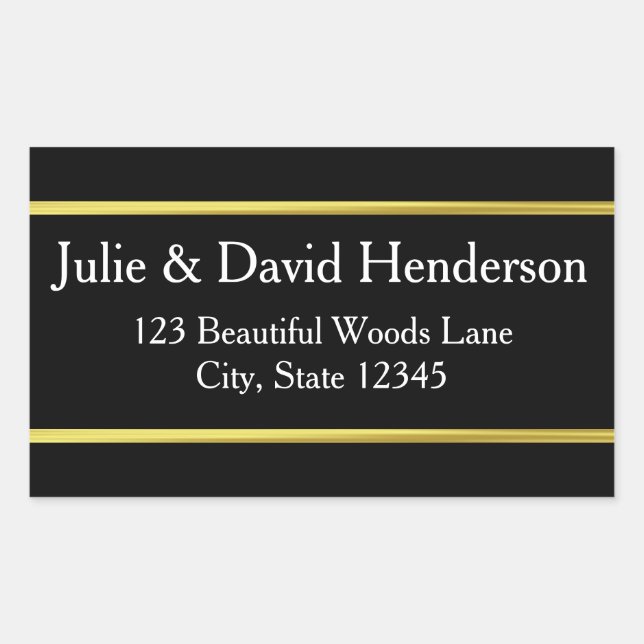 Sticker Rectangulaire Nom personnalisé Faux Gold Bordure Adresse (Devant)