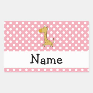 Sticker Rectangulaire Nom personnalisé girafe pois roses