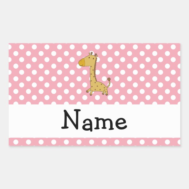 Sticker Rectangulaire Nom personnalisé girafe pois roses (Devant)