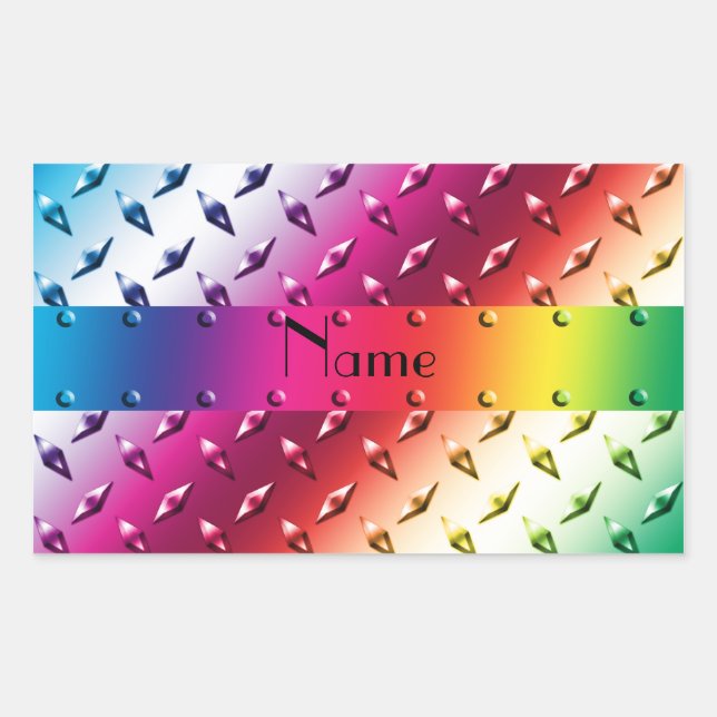 Sticker Rectangulaire Nom personnalisé rainbow diamant acier (Devant)